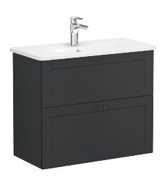 Vitra Root Classic 68684 Lavabo Dolabı, Çift Çekmeceli, 80 Cm, Dar, Mat Grafit, Yuvarlak Lavabolu